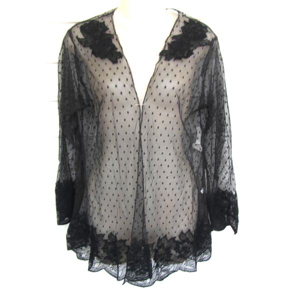 Victoria's Secret Gold Label Vintage Black Lace Open Front Embroidered Robe OSFM - Picture 1 of 3